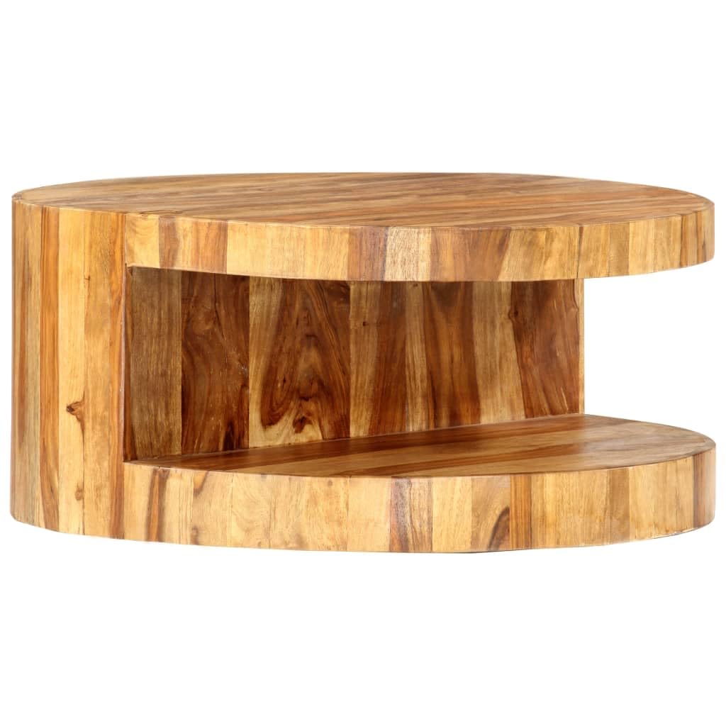 Natural Solid Sheesham Wood Coffee Table 25.6 in Dia Z63789