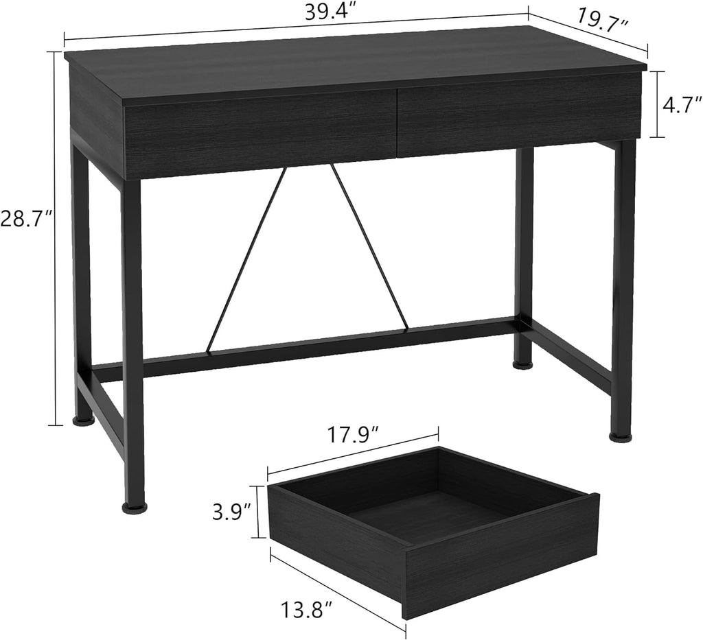 Black Wooden Computer Desk with Drawers D40231