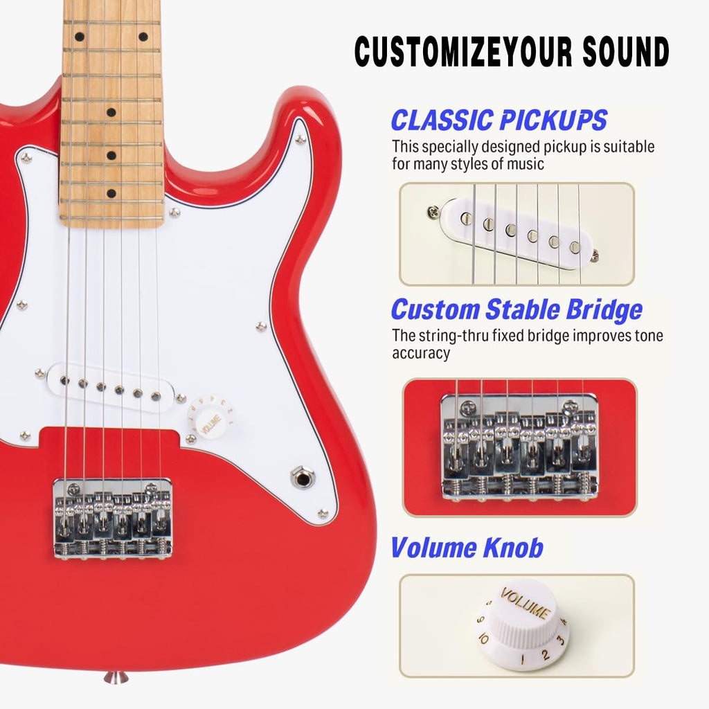 32 Inch Junior Size Red Electric Guitar Beginner Kit with Amplifier and Bag T9742