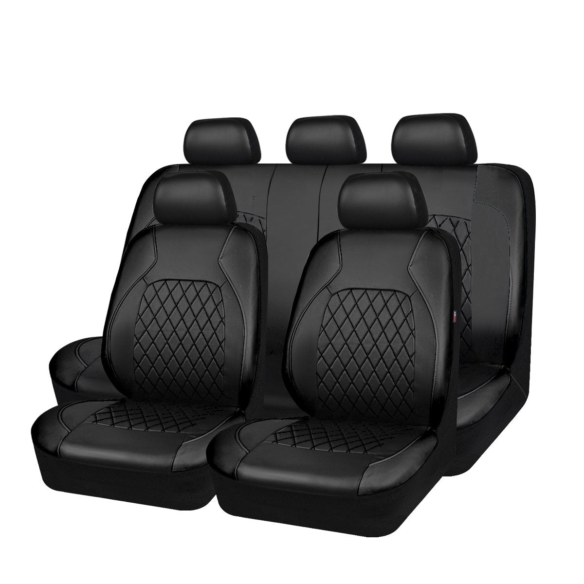 Faux Leather Car Seat Covers Full Set, Airbag Compatible, Breathable, All Black E573309