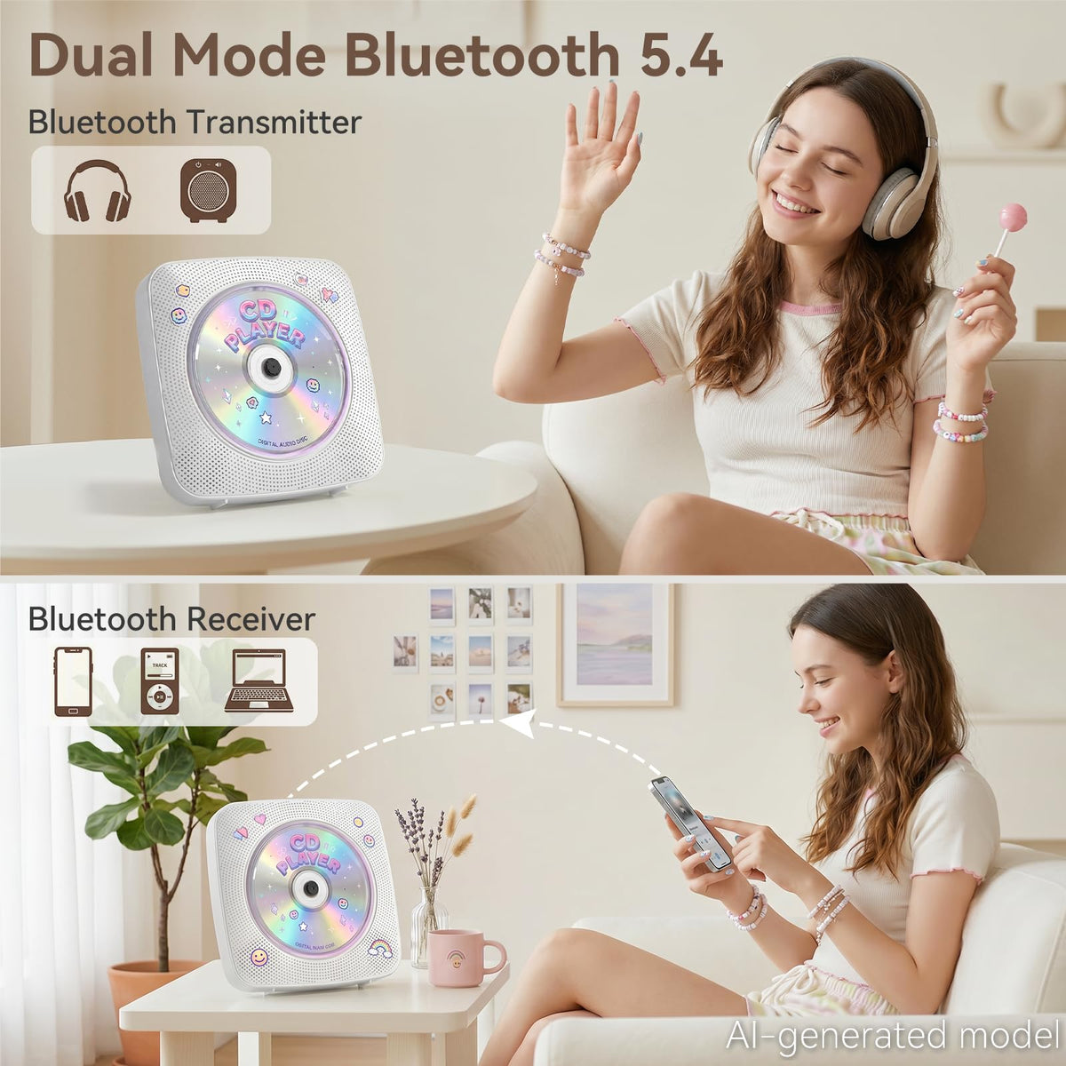 Portable Bluetooth Rechargeable CD Player with Speakers G9845