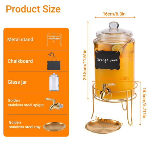 1 Gallon Glass Drink Dispenser with Stand Z600907