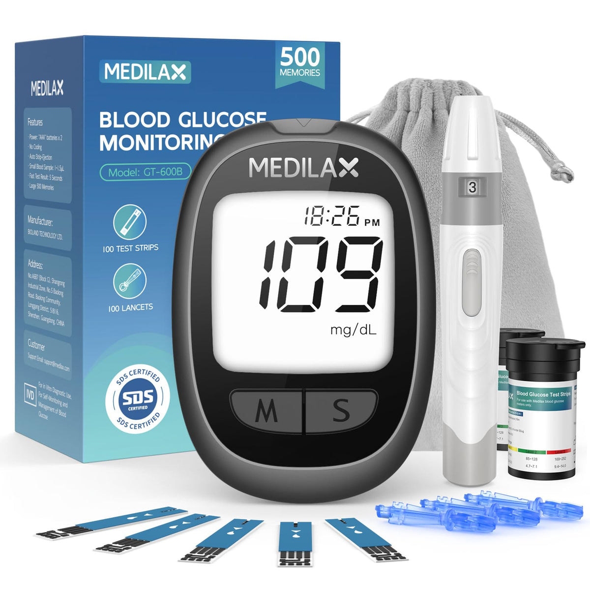 Blood Glucose Monitor Kit with 100 Strips P218