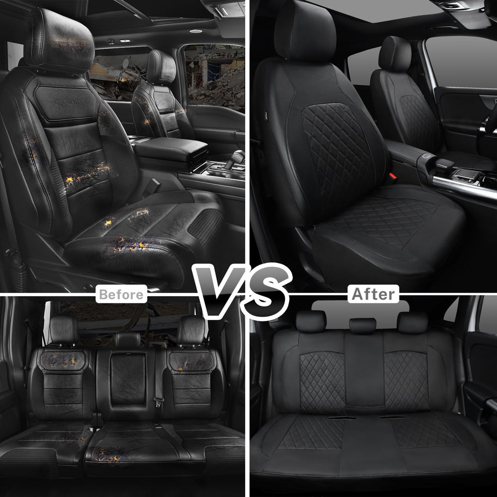 Faux Leather Car Seat Covers Full Set, Airbag Compatible, Breathable, All Black E573309