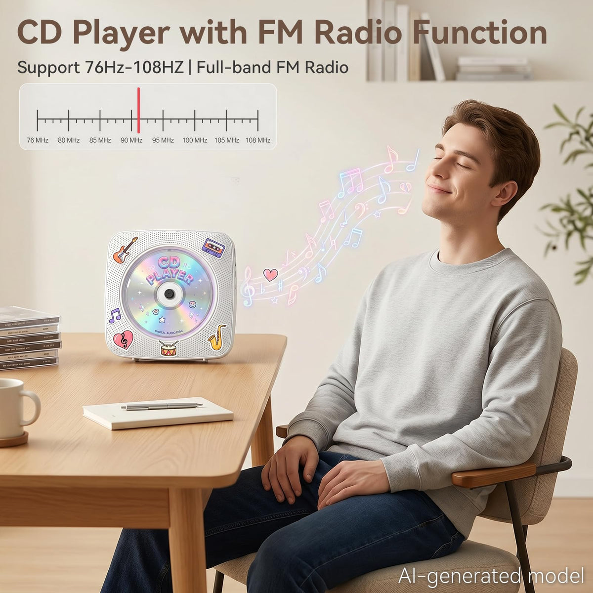 Portable Bluetooth Rechargeable CD Player with Speakers G9845