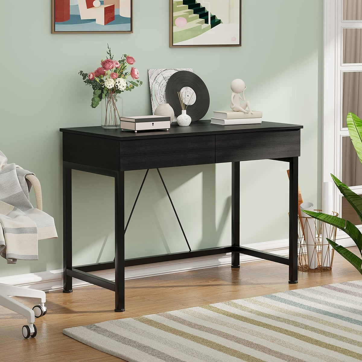 Black Wooden Computer Desk with Drawers D40231