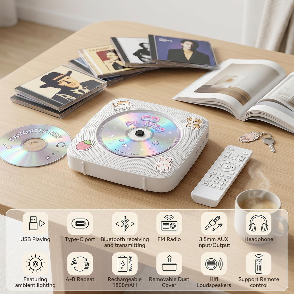 Portable Bluetooth Rechargeable CD Player with Speakers G9845