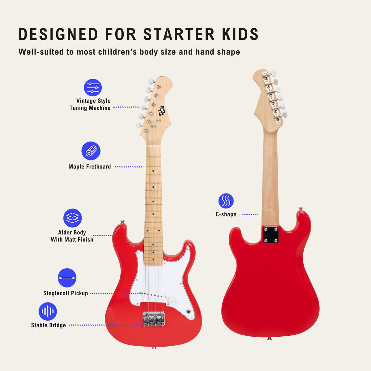 32 Inch Junior Size Red Electric Guitar Beginner Kit with Amplifier and Bag T9742