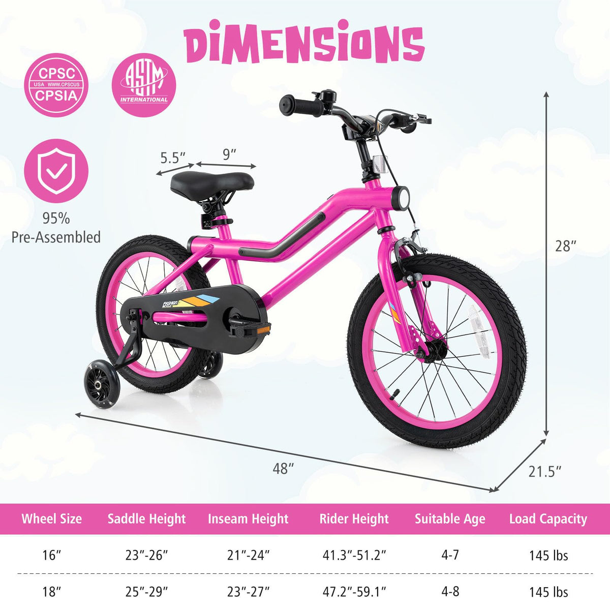 16 18 Inch Lighted Kids Bike with Training Wheels N392096