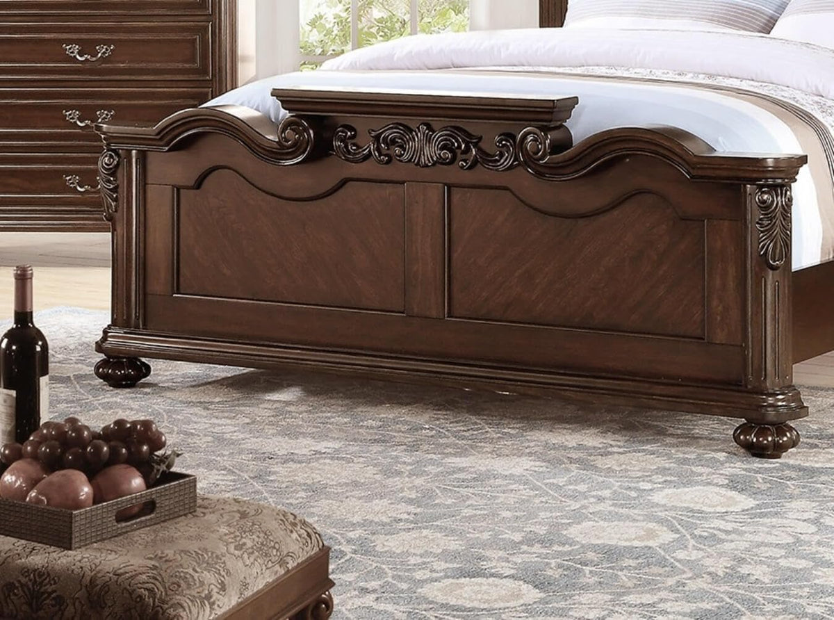California King Faux Leather Tufted Cherry Wood Sleigh Bed Frame G329