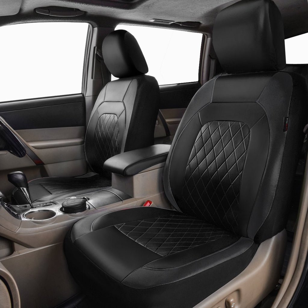 Faux Leather Car Seat Covers Full Set, Airbag Compatible, Breathable, All Black E573309