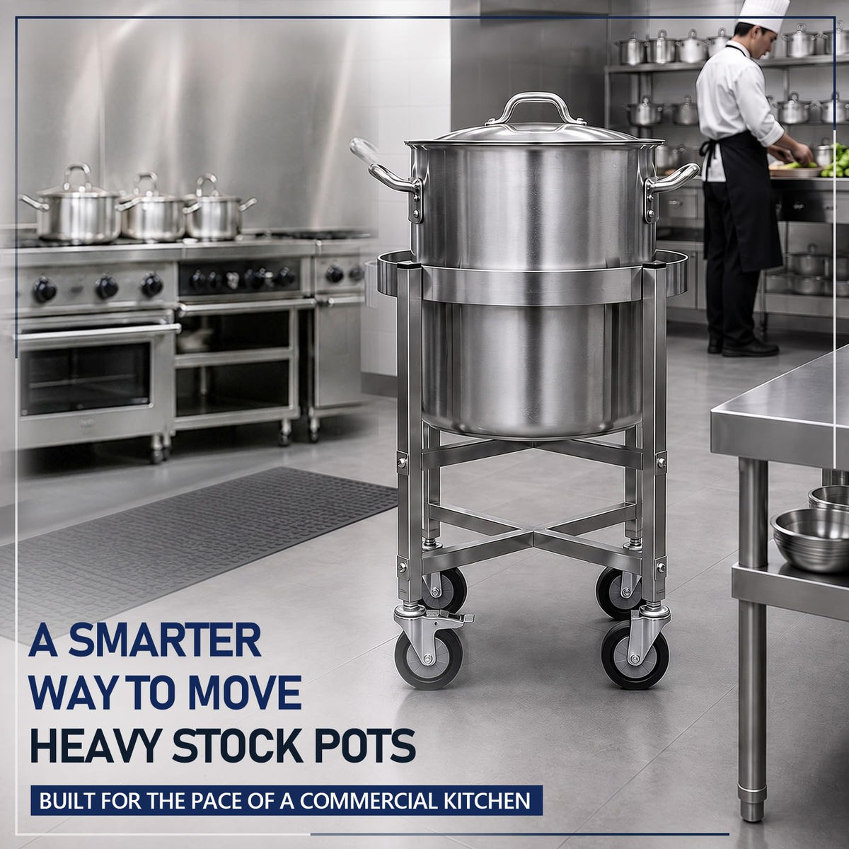 23.8 Inch Stainless Steel Stock Pot Dolly with Locking Casters A70117