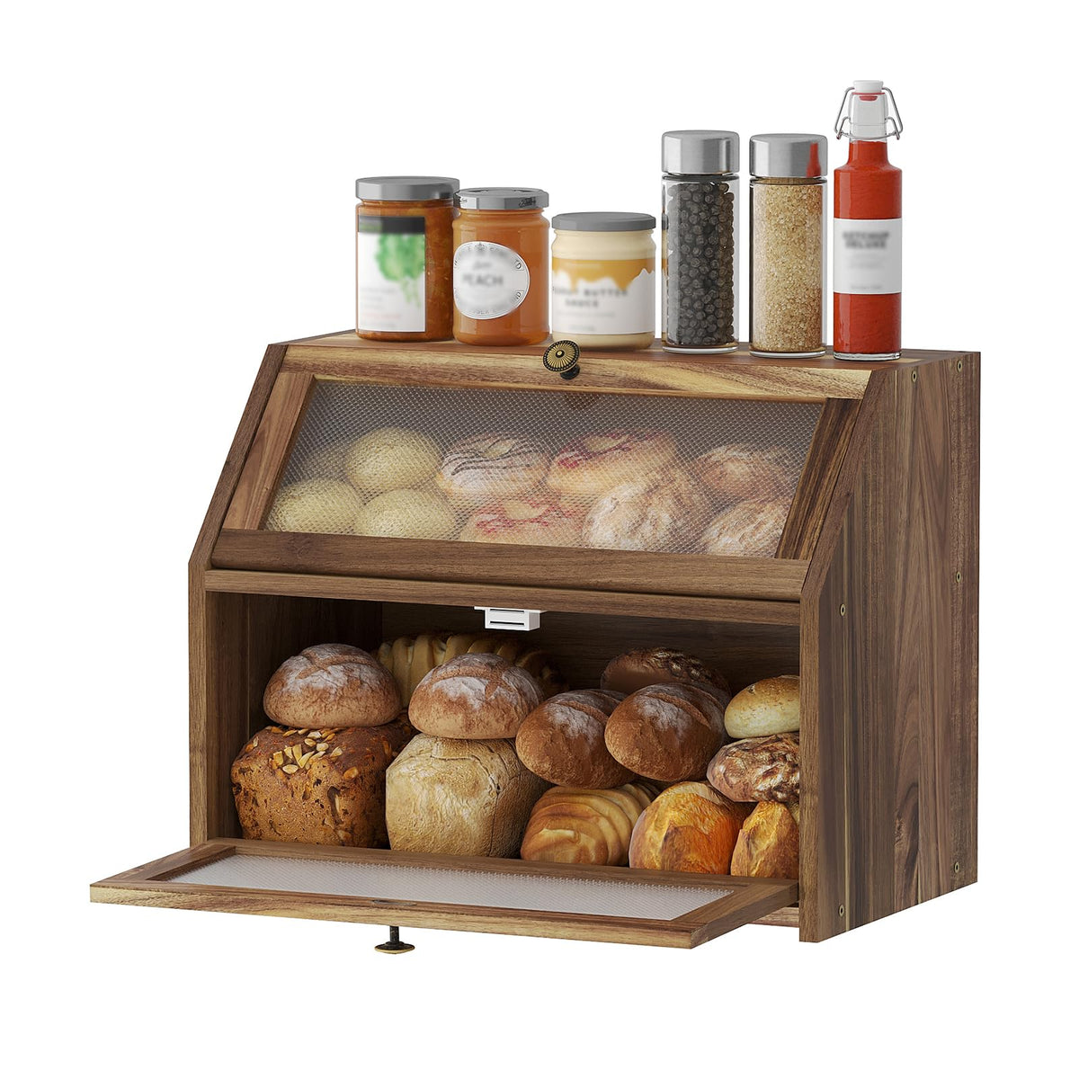 Large Brown Wooden Bread Box M223