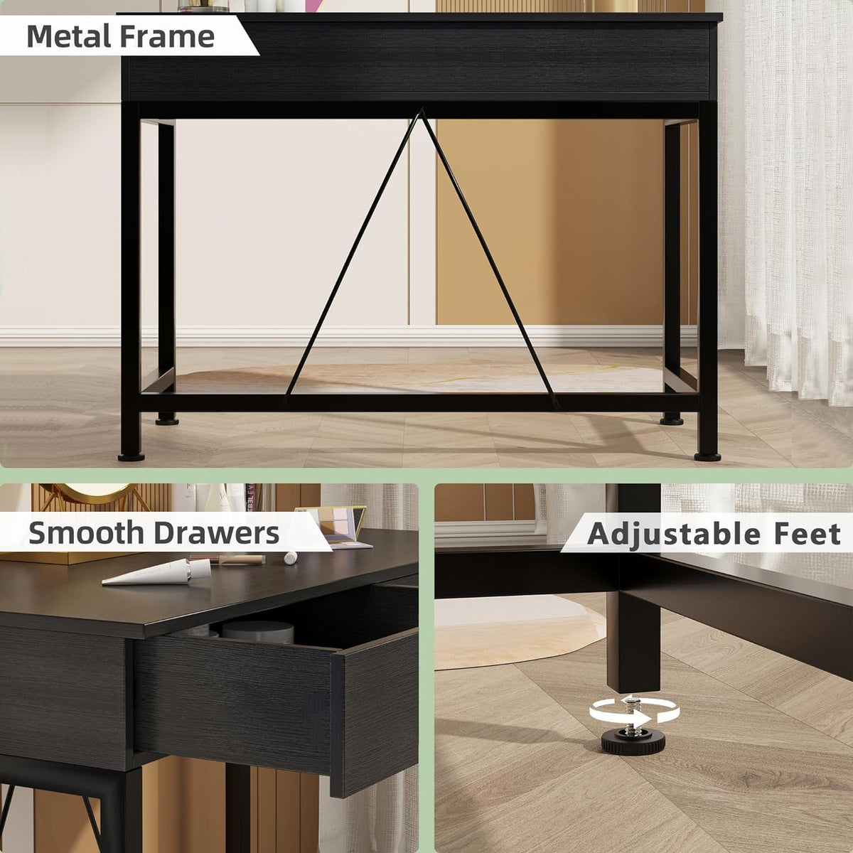 Black Wooden Computer Desk with Drawers D40231