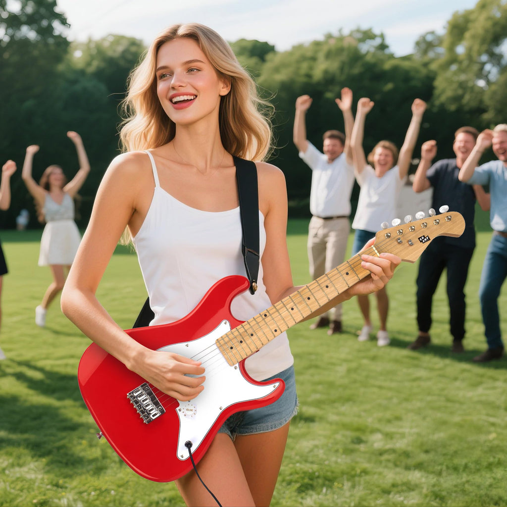 32 Inch Junior Size Red Electric Guitar Beginner Kit with Amplifier and Bag T9742