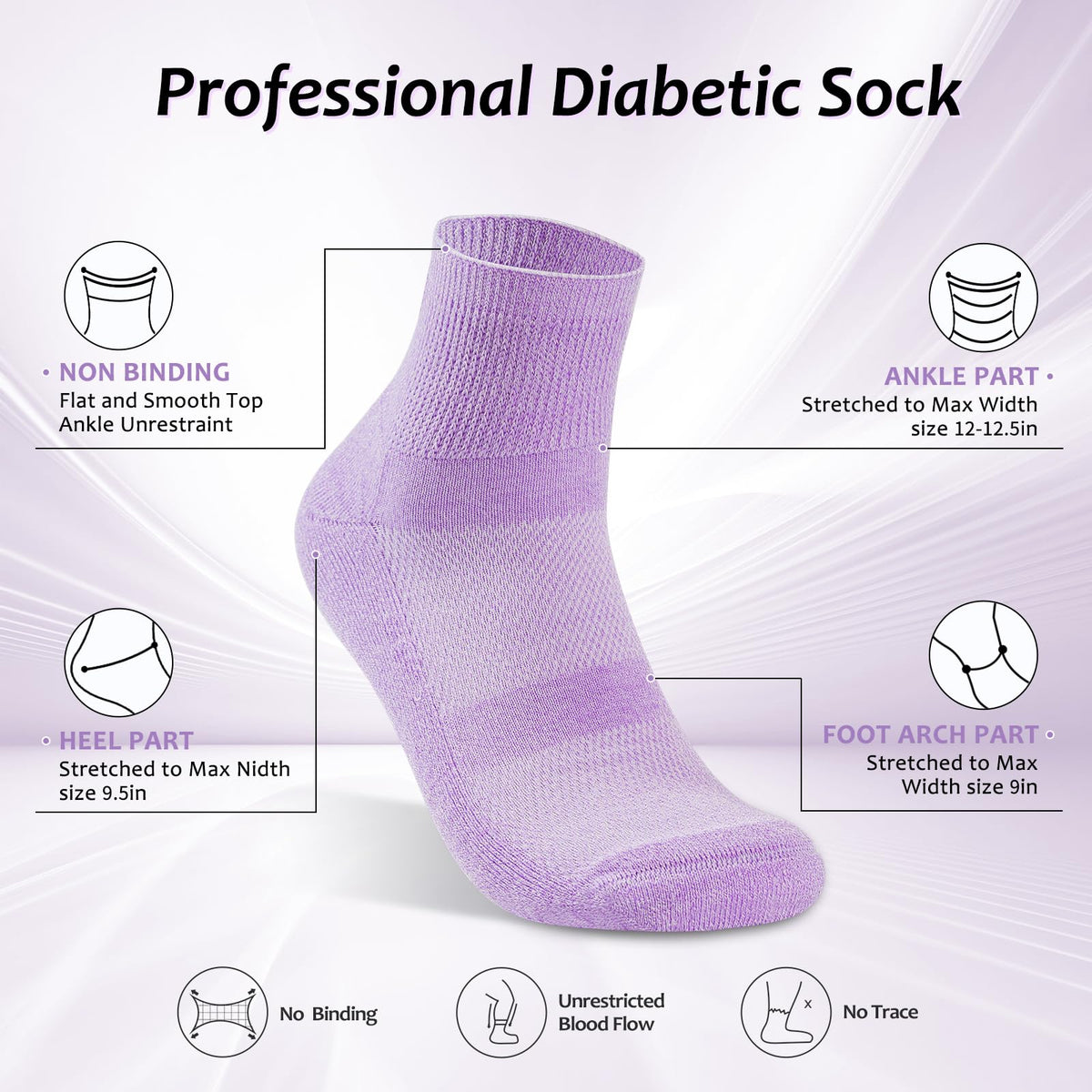 5 Pairs Bamboo Viscose Non-Binding Diabetic Ankle Socks G966413