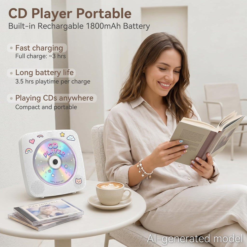 Portable Bluetooth Rechargeable CD Player with Speakers G9845