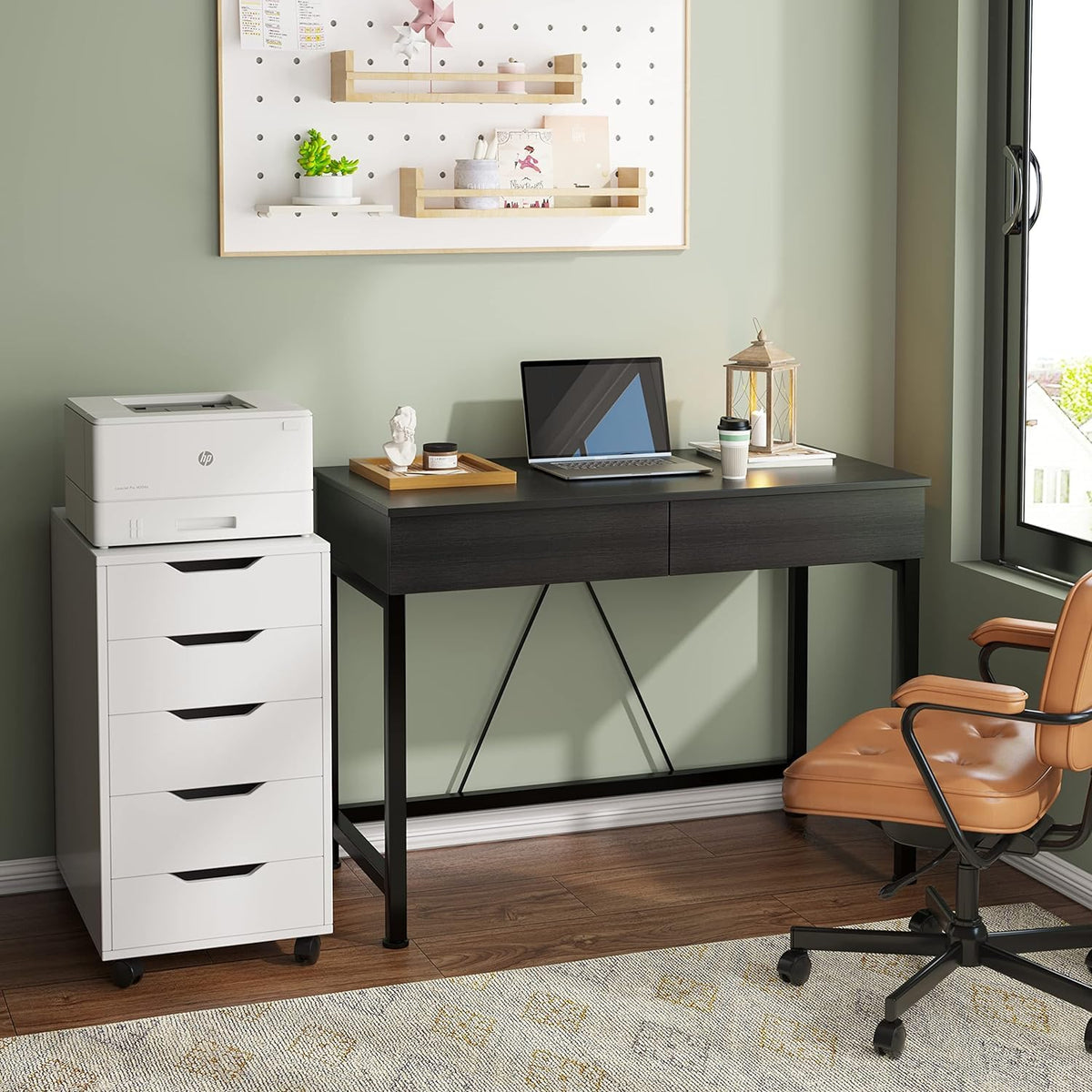 Black Wooden Computer Desk with Drawers D40231