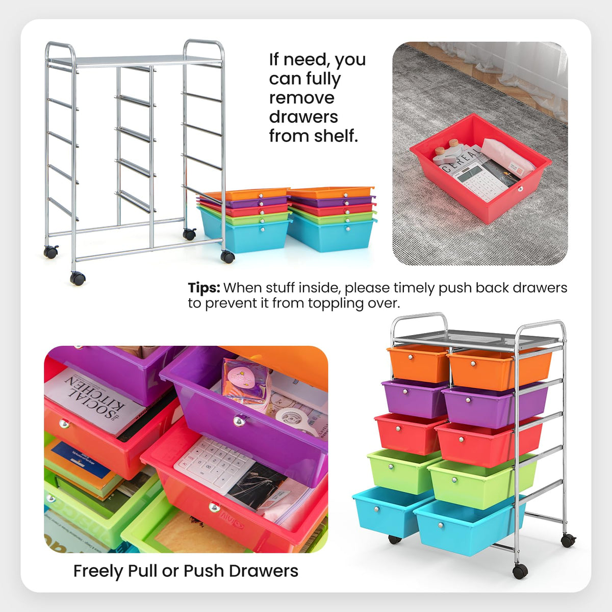 10 Drawer Rolling Storage Cart with Metal Frame D88041
