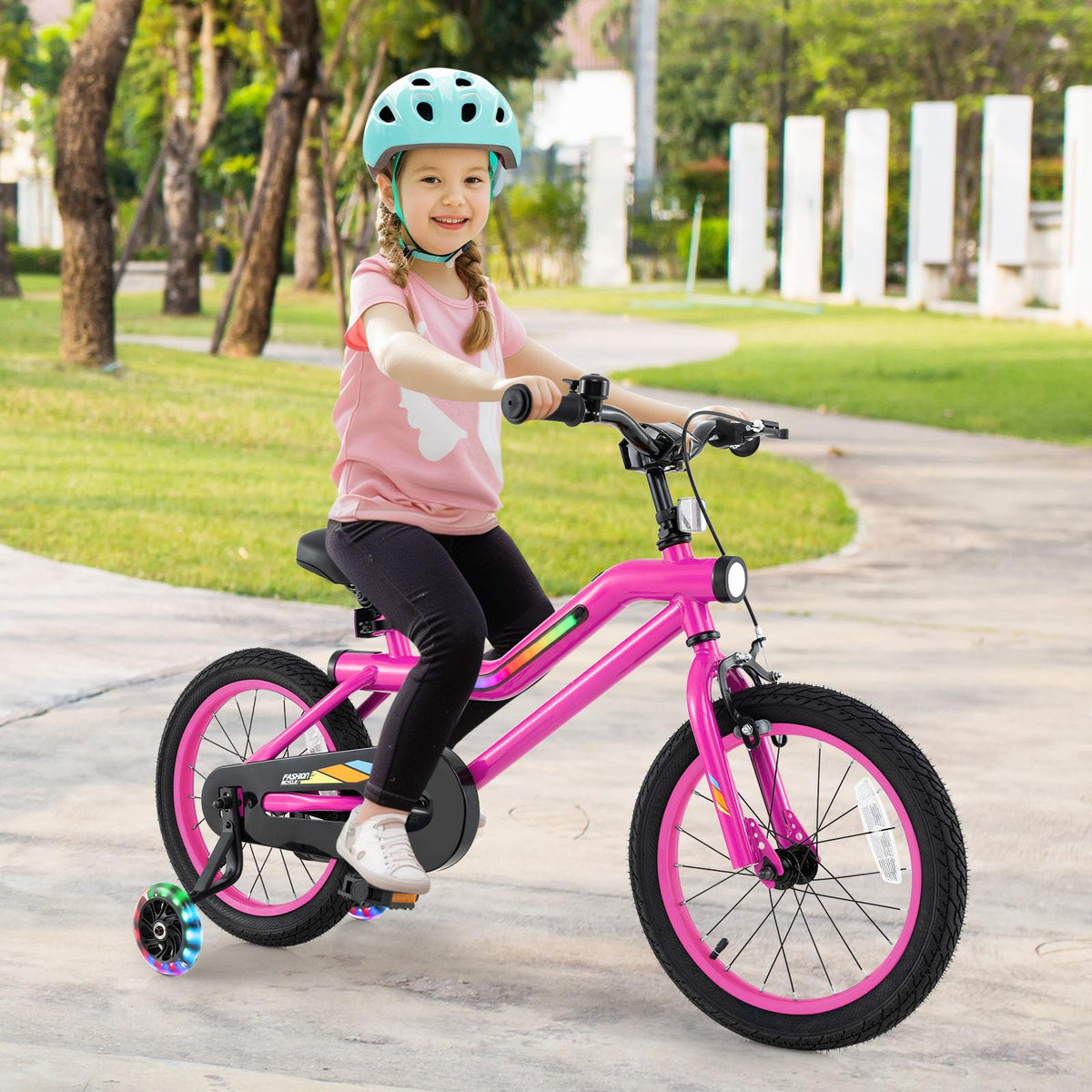 16 18 Inch Lighted Kids Bike with Training Wheels N392096