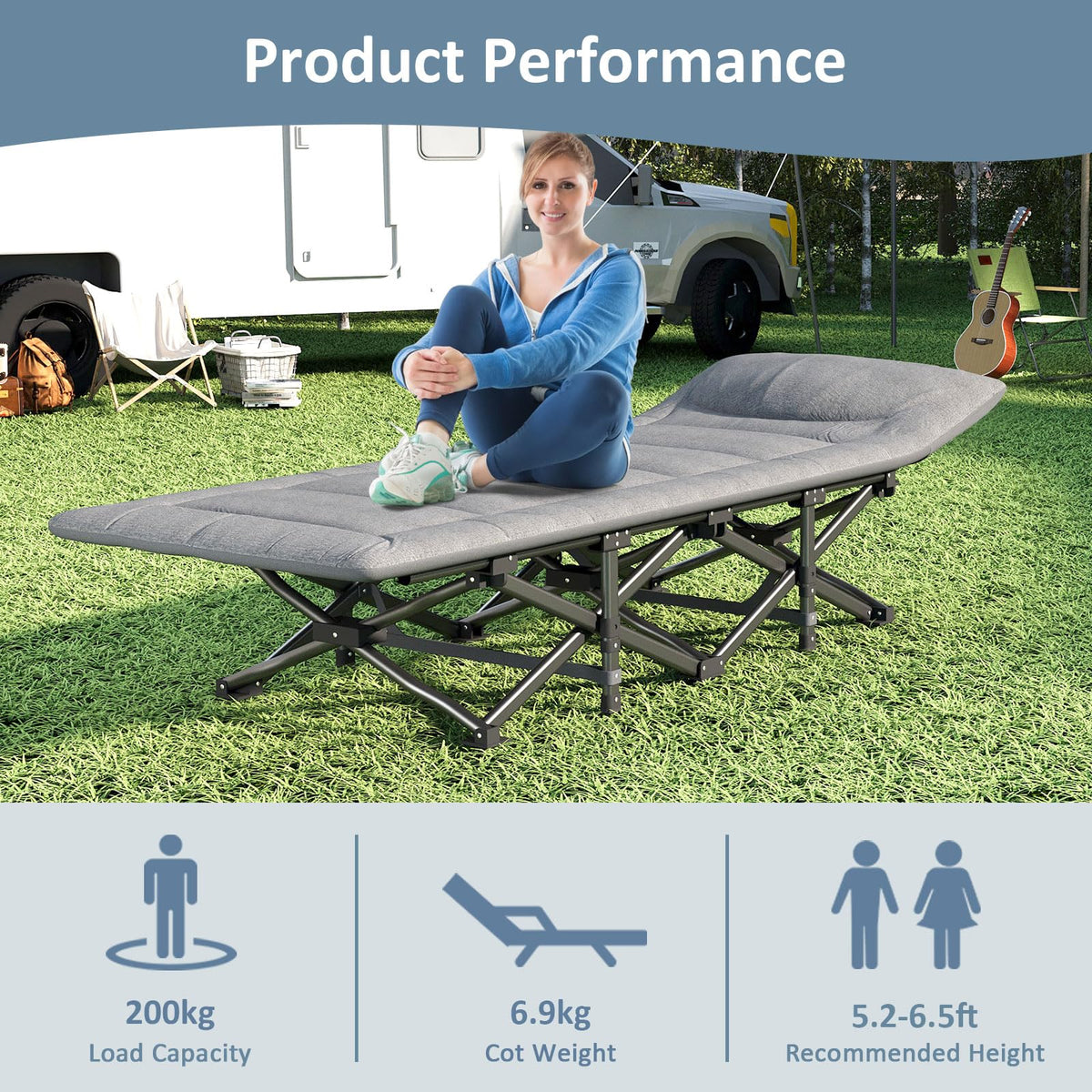 Camping Cot with Mattress and Pillow F78322