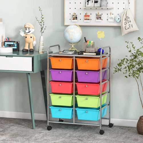 10 Drawer Rolling Storage Cart with Metal Frame D88041