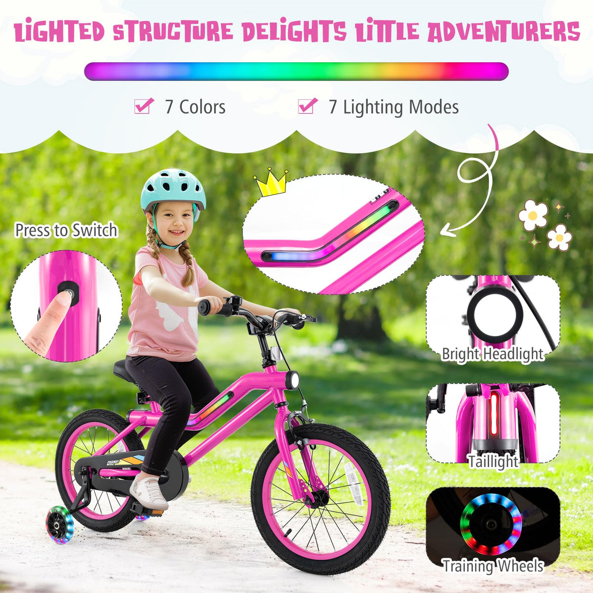 16 18 Inch Lighted Kids Bike with Training Wheels N392096